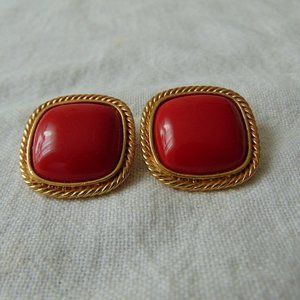 high end red clip on earrings